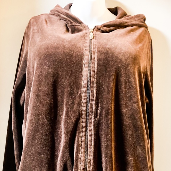 NWOT chocolate brown velour track jacket Avenue 20 - Picture 2 of 5